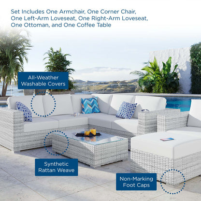 Convene 6-Piece Outdoor Patio Sectional Set, Rattan, Wicker, Light Grey Gray White, 21139