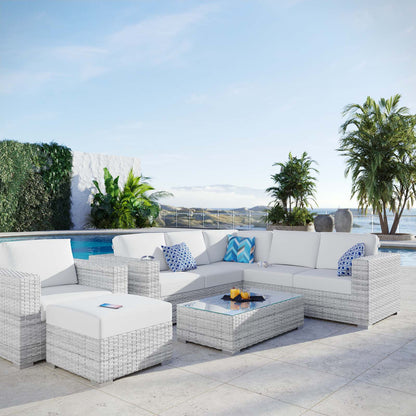 Convene 6-Piece Outdoor Patio Sectional Set, Rattan, Wicker, Light Grey Gray White, 21139