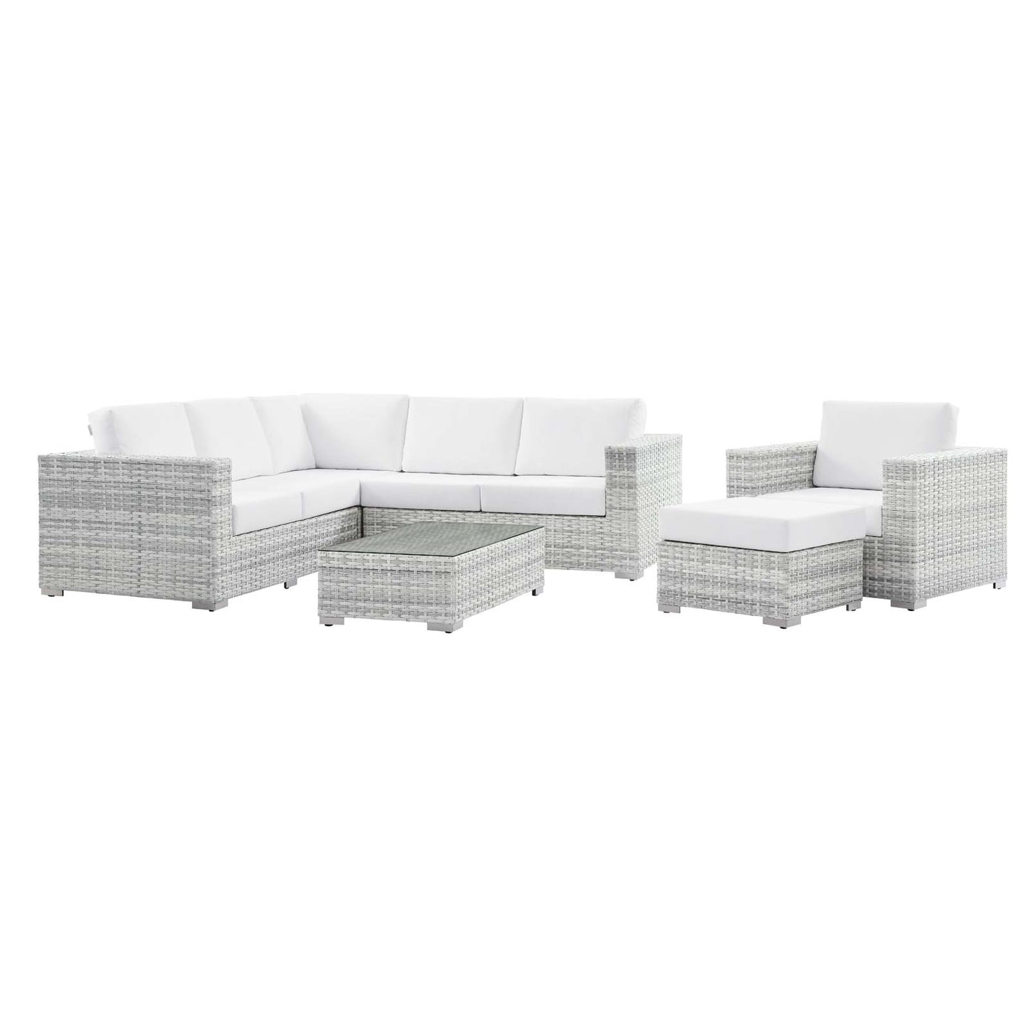 Convene 6-Piece Outdoor Patio Sectional Set, Rattan, Wicker, Light Grey Gray White, 21139