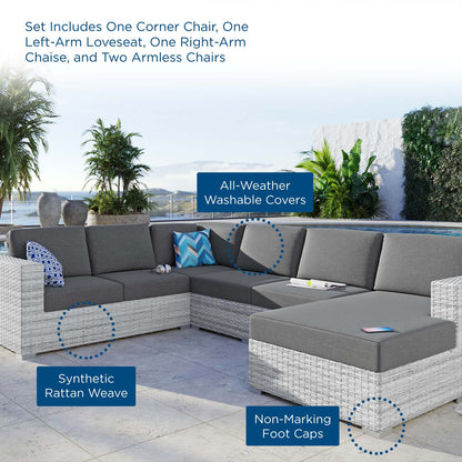 Convene 5-Piece Outdoor Patio Sectional Set, Rattan, Wicker, Grey Gray, 21140