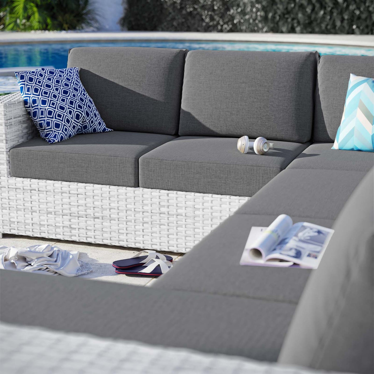 Convene 5-Piece Outdoor Patio Sectional Set, Rattan, Wicker, Grey Gray, 21140