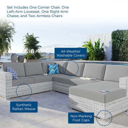 Convene 5-Piece Outdoor Patio Sectional Set, Rattan, Wicker, Grey Gray, 21141