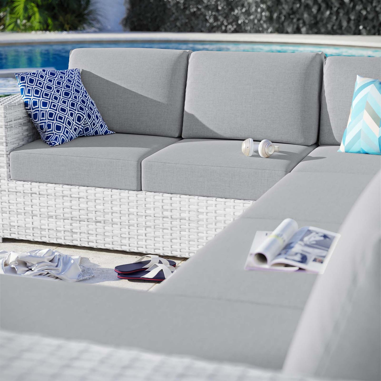 Convene 5-Piece Outdoor Patio Sectional Set, Rattan, Wicker, Grey Gray, 21141