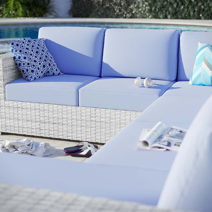 Convene 5-Piece Outdoor Patio Sectional Set, Rattan, Wicker, Light Grey Gray Light Blue, 21142