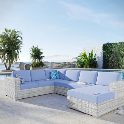 Convene 5-Piece Outdoor Patio Sectional Set, Rattan, Wicker, Light Grey Gray Light Blue, 21142