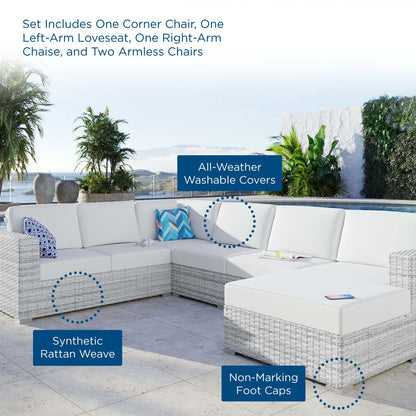 Convene 5-Piece Outdoor Patio Sectional Set, Rattan, Wicker, Light Grey Gray White, 21144