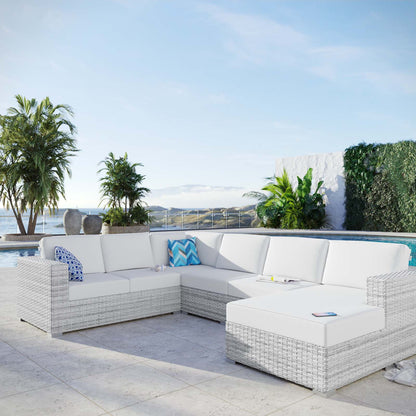 Convene 5-Piece Outdoor Patio Sectional Set, Rattan, Wicker, Light Grey Gray White, 21144