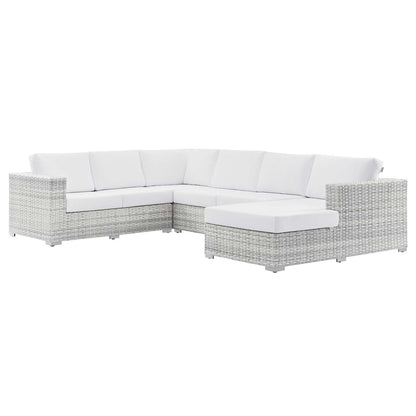 Convene 5-Piece Outdoor Patio Sectional Set, Rattan, Wicker, Light Grey Gray White, 21144