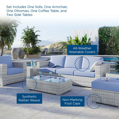 Convene 6-Piece Outdoor Patio Set, Rattan, Wicker, Light Grey Gray Light Blue, 21147