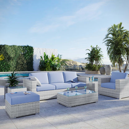 Convene 6-Piece Outdoor Patio Set, Rattan, Wicker, Light Grey Gray Light Blue, 21147