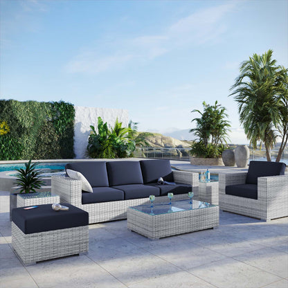 Convene 6-Piece Outdoor Patio Set, Rattan, Wicker, Light Grey Gray Blue Navy, 21148