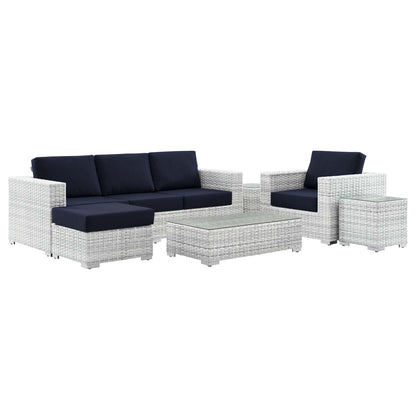 Convene 6-Piece Outdoor Patio Set, Rattan, Wicker, Light Grey Gray Blue Navy, 21148