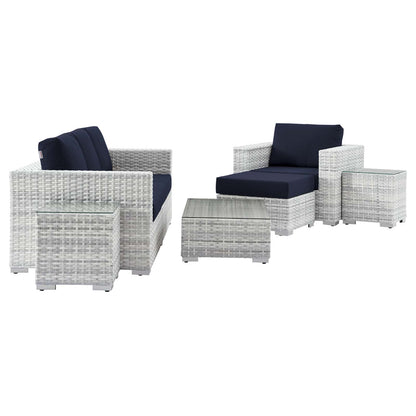 Convene 6-Piece Outdoor Patio Set, Rattan, Wicker, Light Grey Gray Blue Navy, 21148