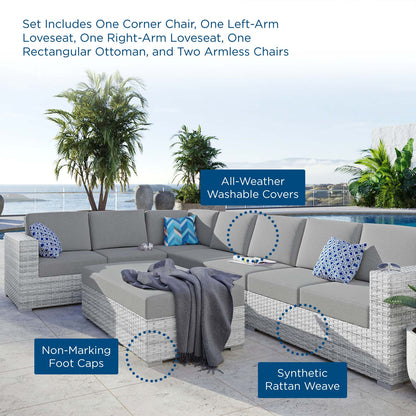 Convene 6-Piece Outdoor Patio Sectional Set, Rattan, Wicker, Grey Gray, 21151
