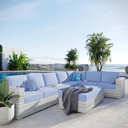 Convene 6-Piece Outdoor Patio Sectional Set, Rattan, Wicker, Light Grey Gray Light Blue, 21152