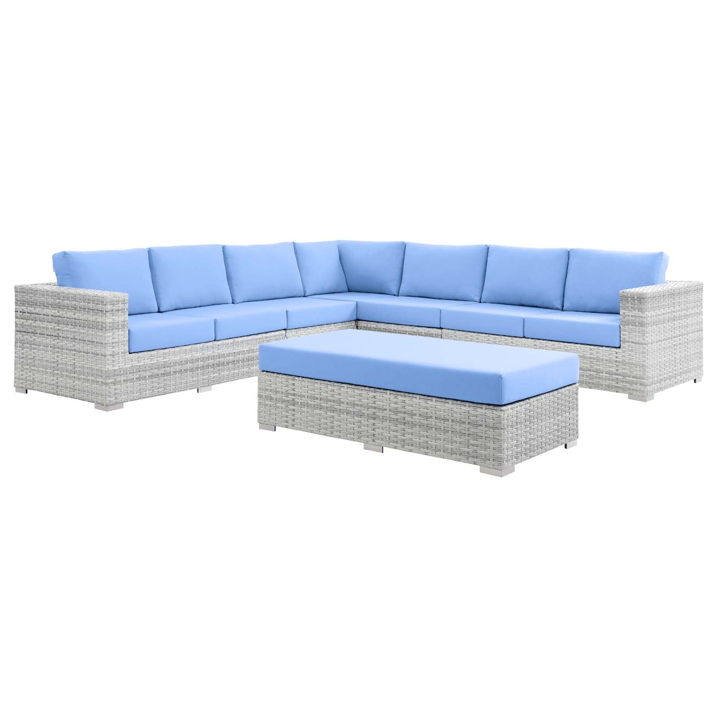 Convene 6-Piece Outdoor Patio Sectional Set, Rattan, Wicker, Light Grey Gray Light Blue, 21152