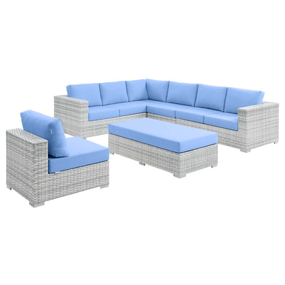 Convene 6-Piece Outdoor Patio Sectional Set, Rattan, Wicker, Light Grey Gray Light Blue, 21152