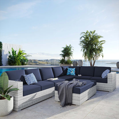 Convene 6-Piece Outdoor Patio Sectional Set, Rattan, Wicker, Light Grey Gray Blue Navy, 21153