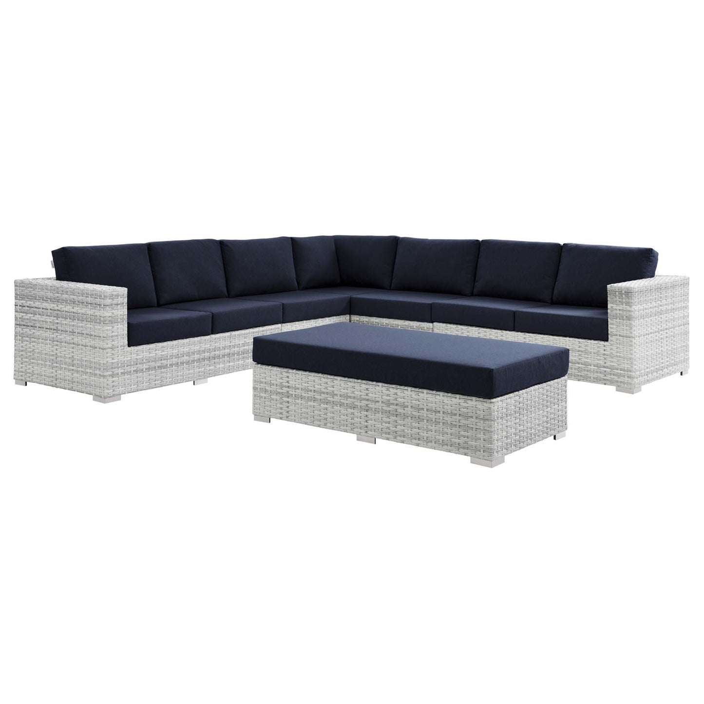 Convene 6-Piece Outdoor Patio Sectional Set, Rattan, Wicker, Light Grey Gray Blue Navy, 21153