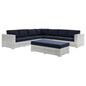 Convene 6-Piece Outdoor Patio Sectional Set, Rattan, Wicker, Light Grey Gray Blue Navy, 21153