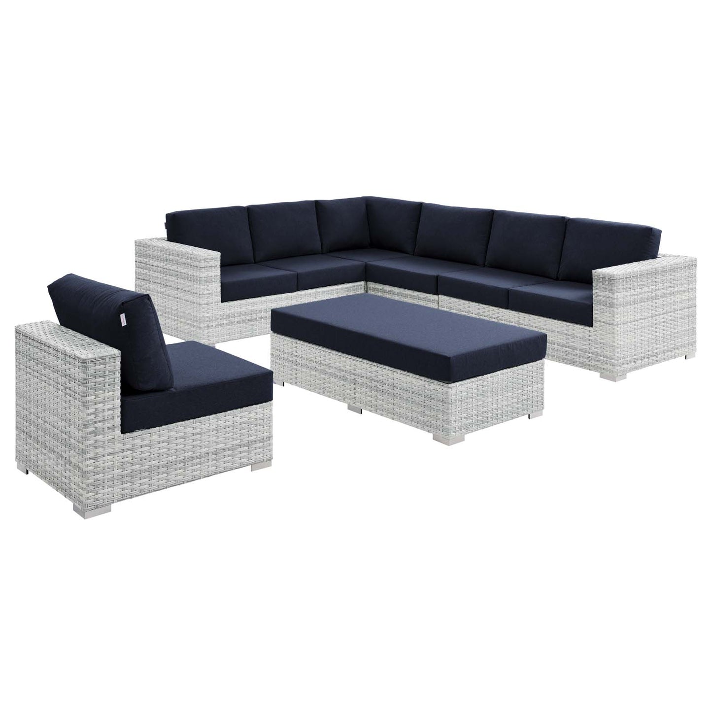 Convene 6-Piece Outdoor Patio Sectional Set, Rattan, Wicker, Light Grey Gray Blue Navy, 21153
