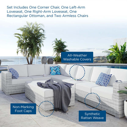 Convene 6-Piece Outdoor Patio Sectional Set, Rattan, Wicker, Light Grey Gray White, 21154