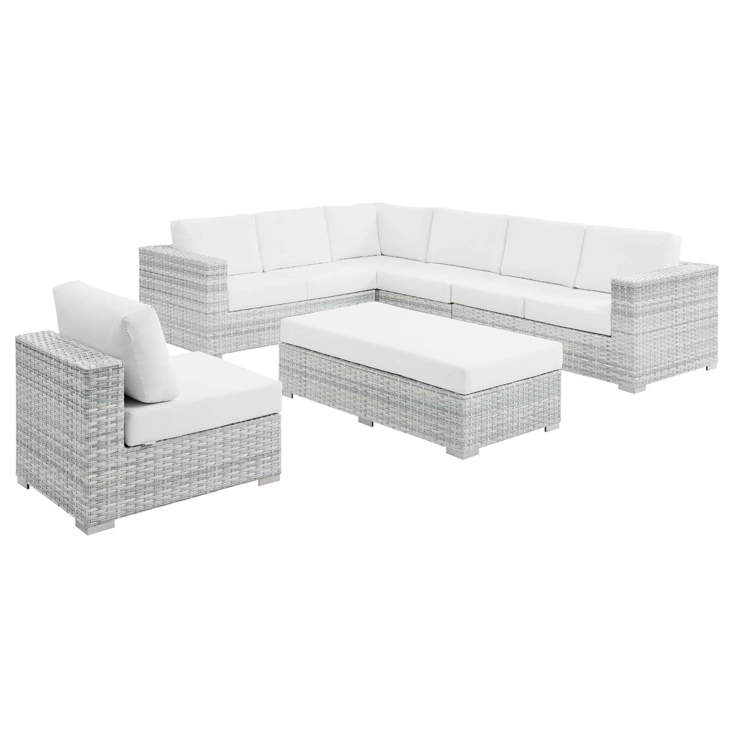 Convene 6-Piece Outdoor Patio Sectional Set, Rattan, Wicker, Light Grey Gray White, 21154