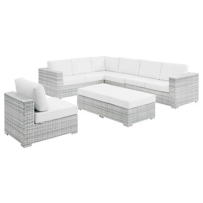 Convene 6-Piece Outdoor Patio Sectional Set, Rattan, Wicker, Light Grey Gray White, 21154