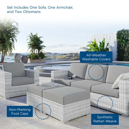 Convene 4-Piece Outdoor Patio Set, Rattan, Wicker, Grey Gray, 21156