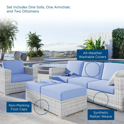 Convene 4-Piece Outdoor Patio Set, Rattan, Wicker, Light Grey Gray Light Blue, 21157