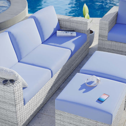 Convene 4-Piece Outdoor Patio Set, Rattan, Wicker, Light Grey Gray Light Blue, 21157