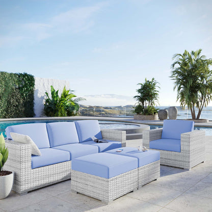 Convene 4-Piece Outdoor Patio Set, Rattan, Wicker, Light Grey Gray Light Blue, 21157
