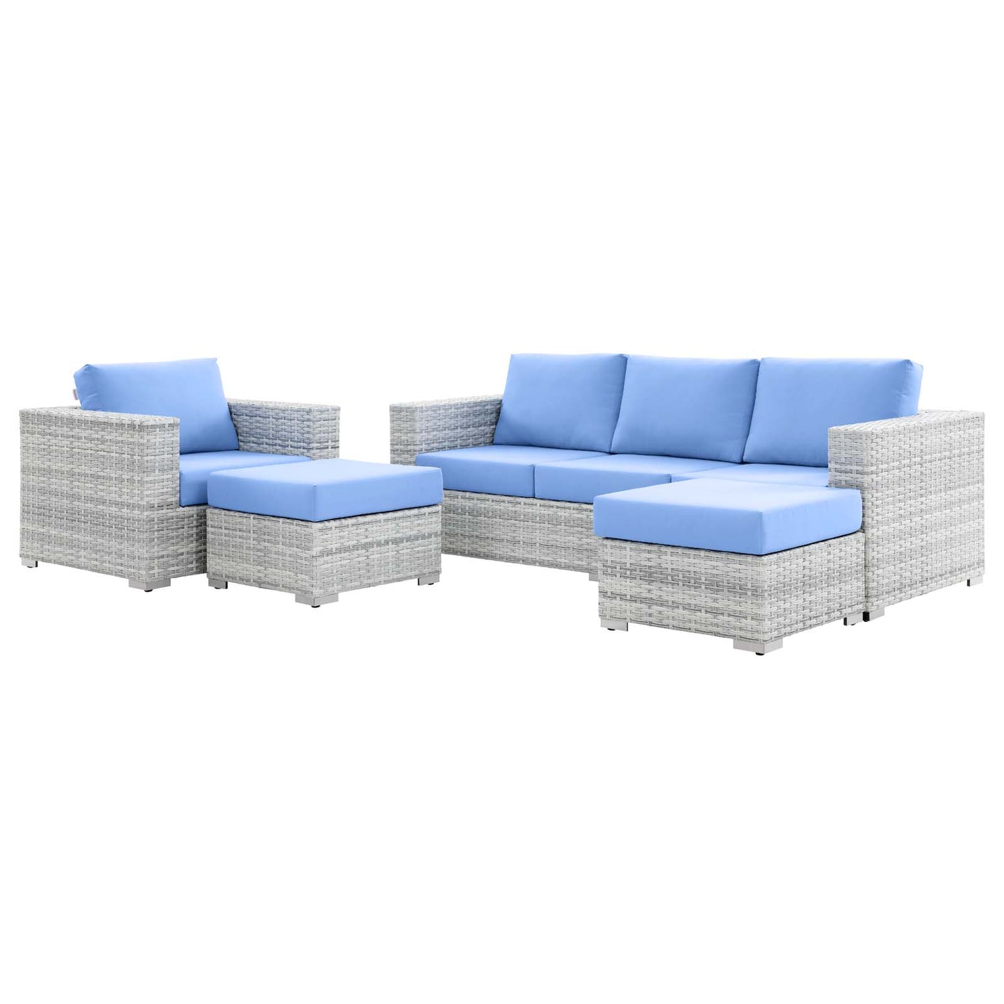 Convene 4-Piece Outdoor Patio Set, Rattan, Wicker, Light Grey Gray Light Blue, 21157