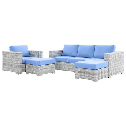 Convene 4-Piece Outdoor Patio Set, Rattan, Wicker, Light Grey Gray Light Blue, 21157