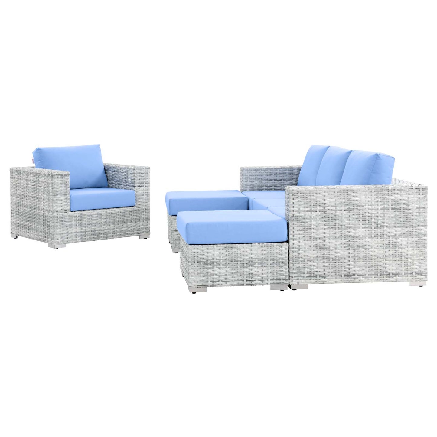 Convene 4-Piece Outdoor Patio Set, Rattan, Wicker, Light Grey Gray Light Blue, 21157