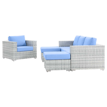 Convene 4-Piece Outdoor Patio Set, Rattan, Wicker, Light Grey Gray Light Blue, 21157