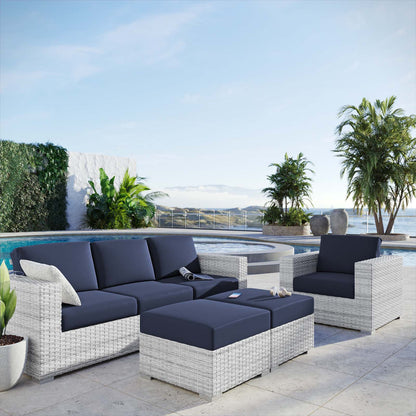 Convene 4-Piece Outdoor Patio Set, Rattan, Wicker, Light Grey Gray Blue Navy, 21158