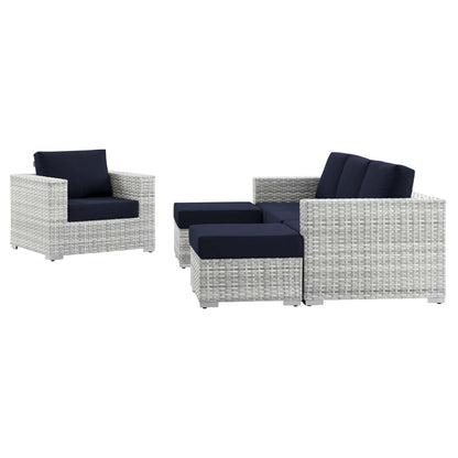 Convene 4-Piece Outdoor Patio Set, Rattan, Wicker, Light Grey Gray Blue Navy, 21158