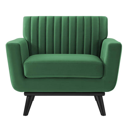 Engage Channel Tufted Performance Velvet Armchair, Velvet, Green, 21161