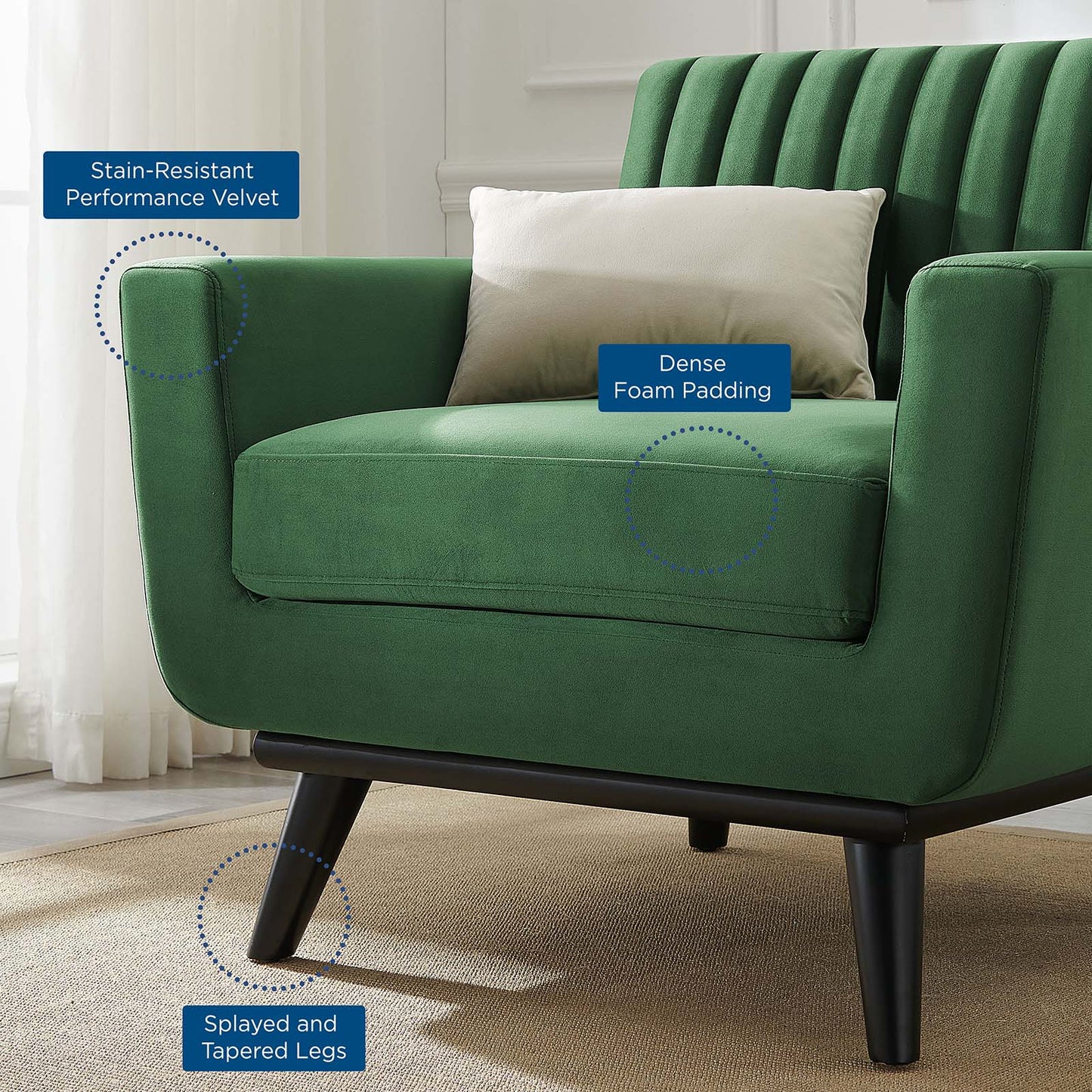 Engage Channel Tufted Performance Velvet Armchair, Velvet, Green, 21161