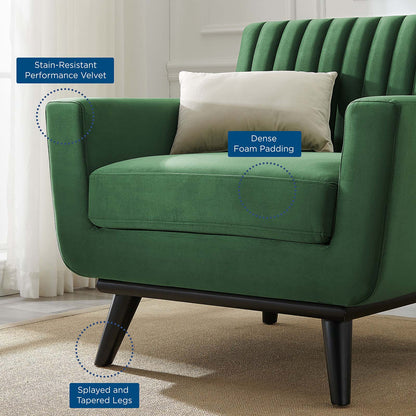 Engage Channel Tufted Performance Velvet Armchair, Velvet, Green, 21161