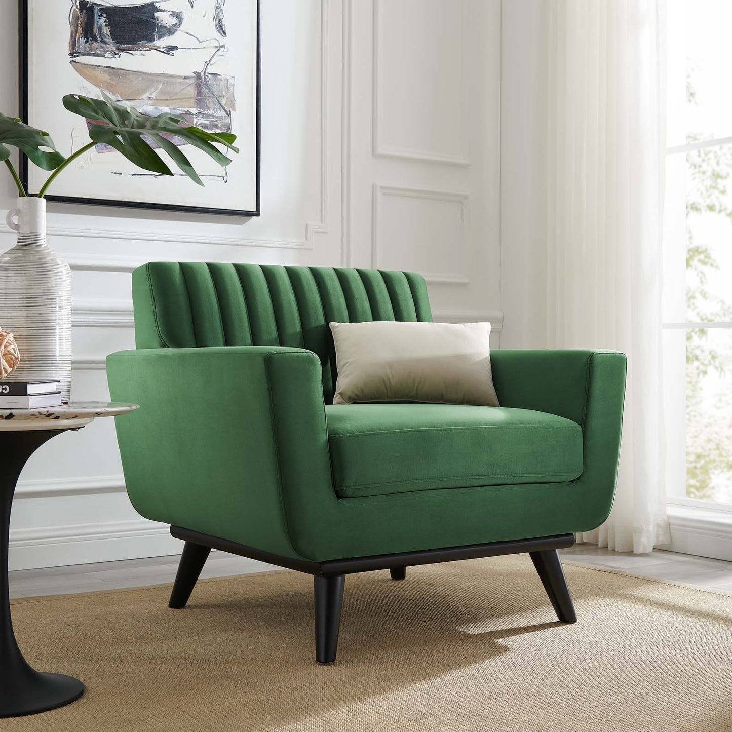 Engage Channel Tufted Performance Velvet Armchair, Velvet, Green, 21161