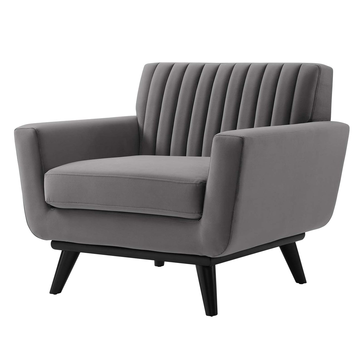 Engage Channel Tufted Performance Velvet Armchair, Velvet, Grey Gray, 21162