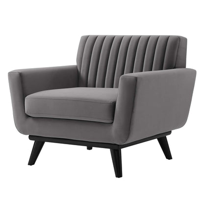 Engage Channel Tufted Performance Velvet Armchair, Velvet, Grey Gray, 21162