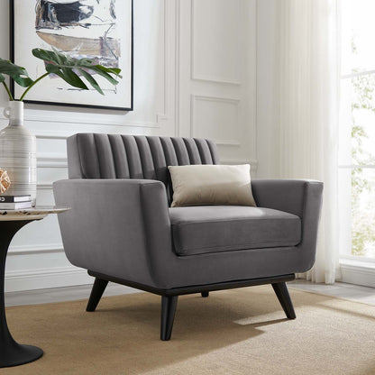 Engage Channel Tufted Performance Velvet Armchair, Velvet, Grey Gray, 21162