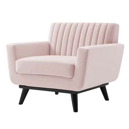 Engage Channel Tufted Performance Velvet Armchair, Velvet, Pink, 21164