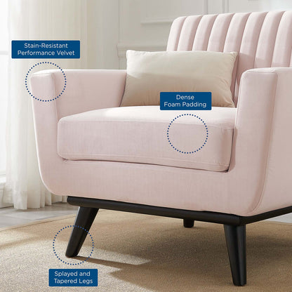 Engage Channel Tufted Performance Velvet Armchair, Velvet, Pink, 21164