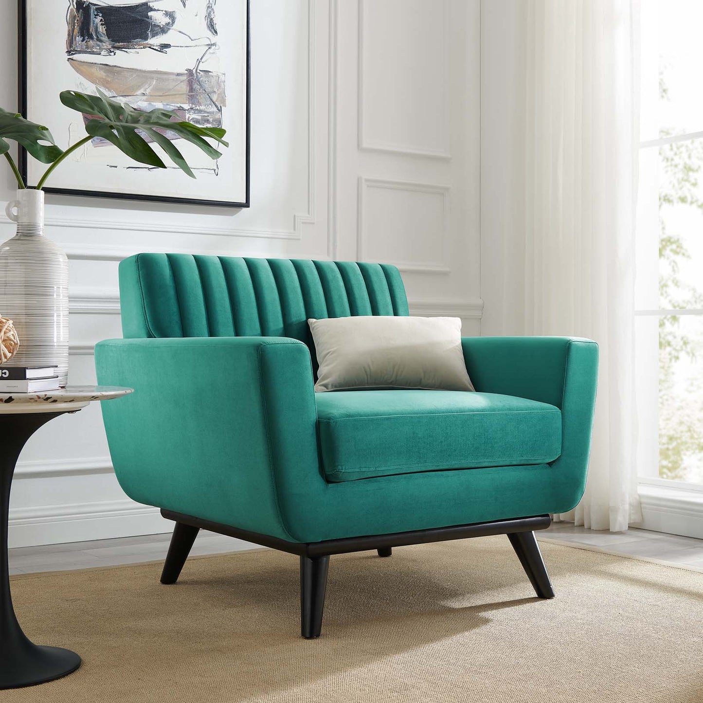 Engage Channel Tufted Performance Velvet Armchair, Velvet, Teal Blue, 21165