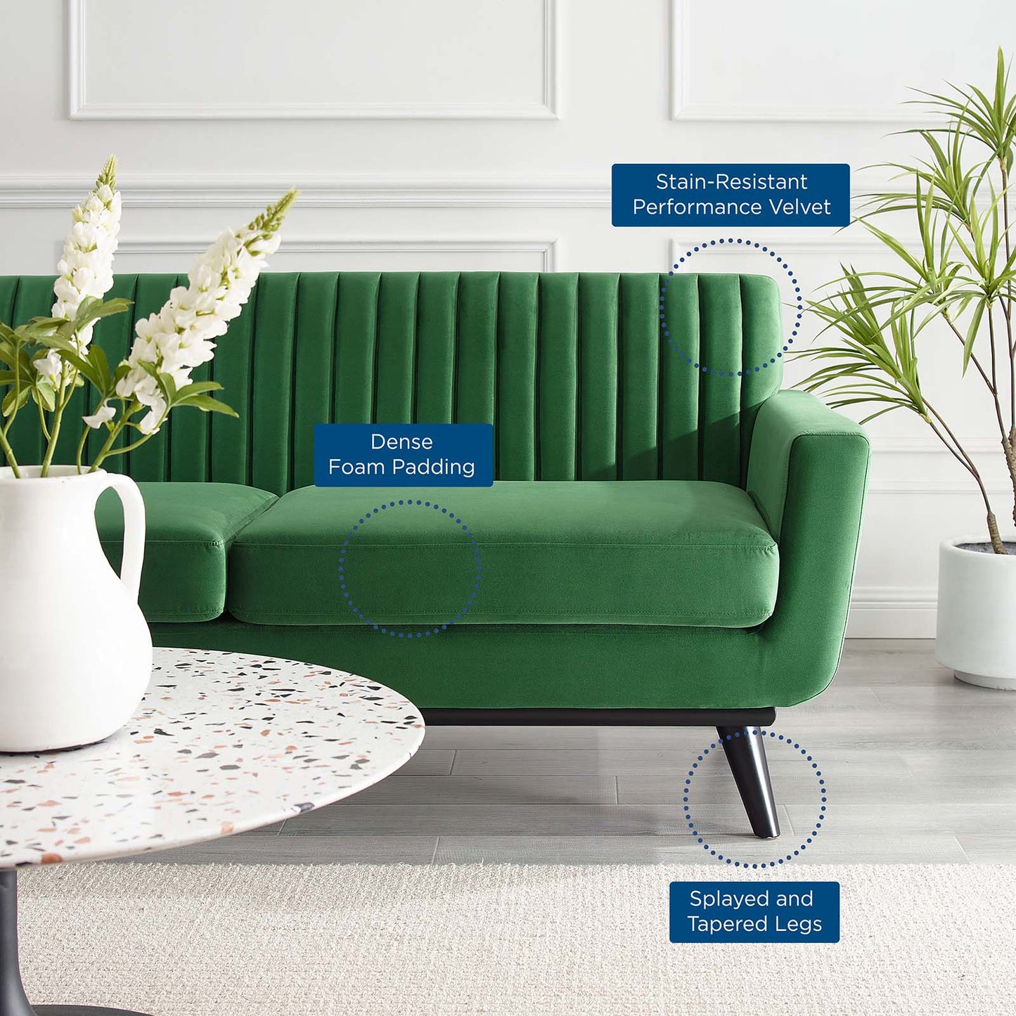 Engage Channel Tufted Performance Velvet Loveseat, Velvet, Green, 21167