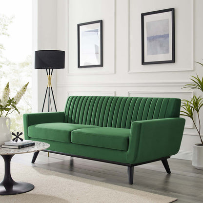Engage Channel Tufted Performance Velvet Loveseat, Velvet, Green, 21167